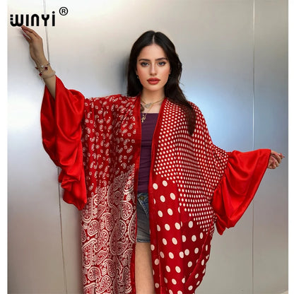 WINYI Summer Kimono party dress Beach Wear Swim Suit Cover up Africa women boho puff(ed) sleeves Cardigan sexy Holiday kaftan