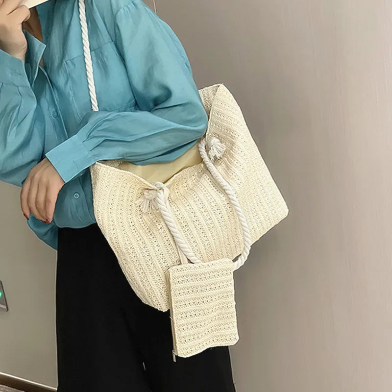 Designer Women Handbags Fashion Large Capacity Straw Tote Bag Summer Beach Bag Casual Bali Big Purse