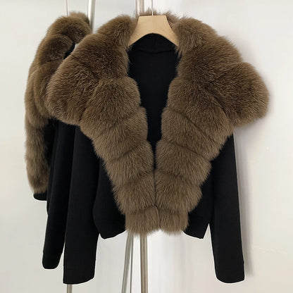 Elegant Knitted Cardigan Women's Sweater Knitting Jacket with Fur and cuffs Knitted Women's Long Sleeve Top Short Sweater