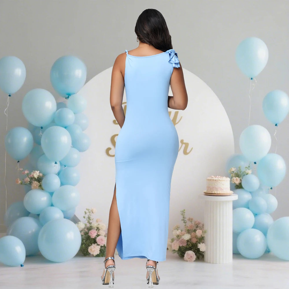 Maternity Tie Twisted Sleeveless Dress Solid Sexy Slim Pregnant Women Evening Party Gown for Baby Shower Photoshoot