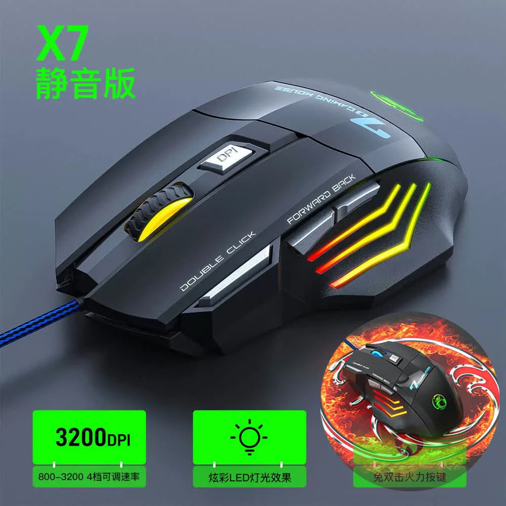 USB Wired Gaming Mouse Generation Ergonomic Gaming Mouse 4keys 2400DPI Mouse RGB backlit High-Precision Optical Sensor Mouse