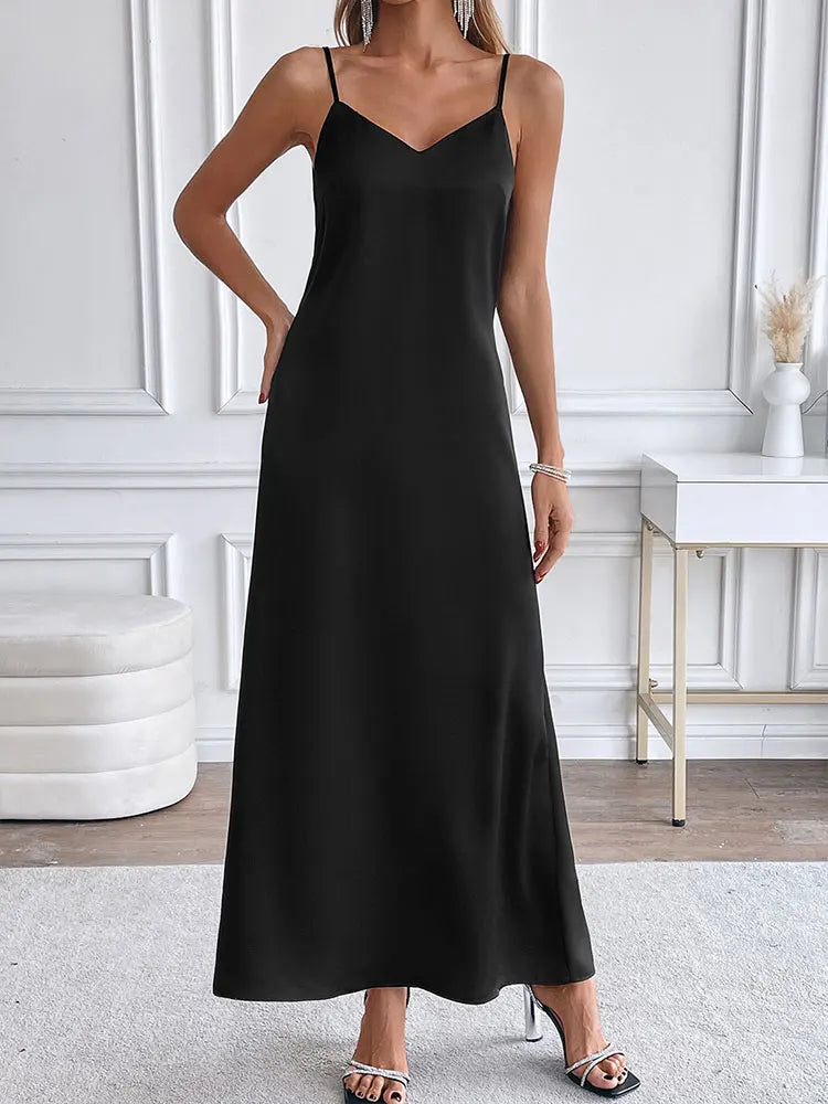 COOL BABES-2 Women's Maxi Dresses New Summer Black Sexy Deep V-neck Sling Backless Dress Female High Quality Slim Dress Clothing