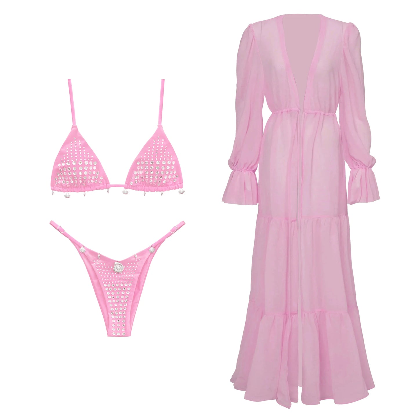 Bikini Swimsuit with Cover Up Rhinestones Brazilan Bikini Set Swimwear for Women Sexy Halter Bathing Suit Summer Female