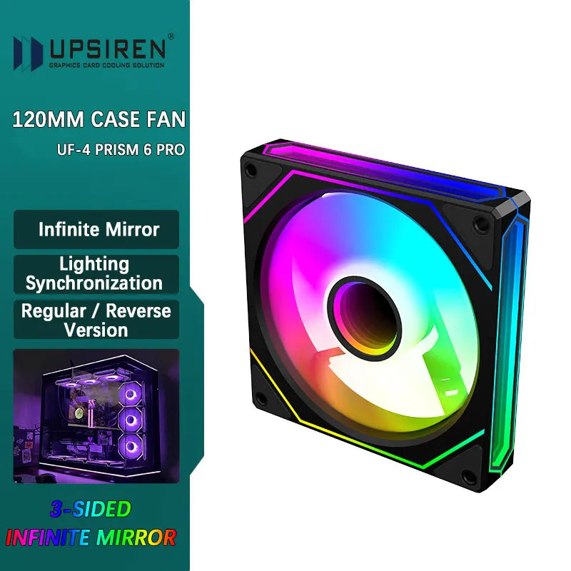 UPSIREN UF-4 Prism 6 PRO 120mm case fan 5V 3PIN motherboard light synchronization 4PIN PWM 3-sided infinity mirror 12CM