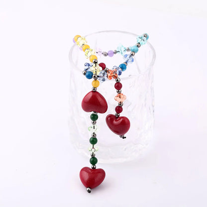 Fashion Key Chain With Red Heart Y2k Style Bag Pendant Cool Trendy Bag Charms Korean Cute Beaded Keychain Ladies Gifts Jewelry