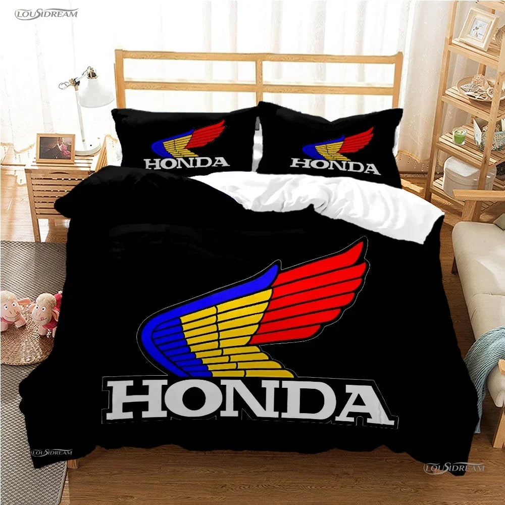 HRC-HONDA Motorcycle logo Duvet Cover Comforter Bedding sets Soft Quilt Cover and Pillowcases for Teens Single/Double/Queen/King
