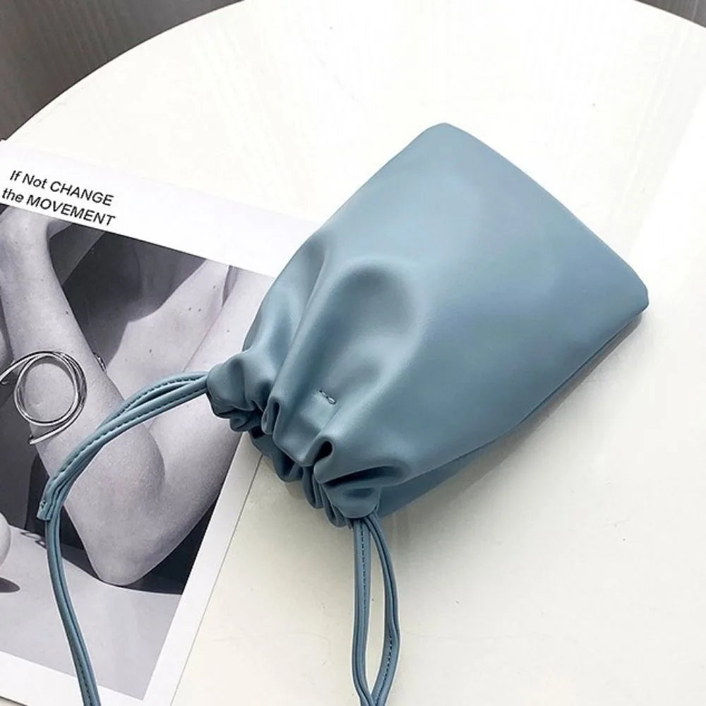 New Pu Leather Women Handbags Large Capacity Candy Color Crossbody Bags Solid Flap Mini Bucket Bag