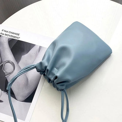 New Pu Leather Women Handbags Large Capacity Candy Color Crossbody Bags Solid Flap Mini Bucket Bag