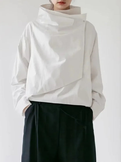 UOOZEE 2025 New Fall Women Solid Color Stand Collar Jackets Tops Fashion Asymmetrical Loose Long Sleeves Streetwear Blouse