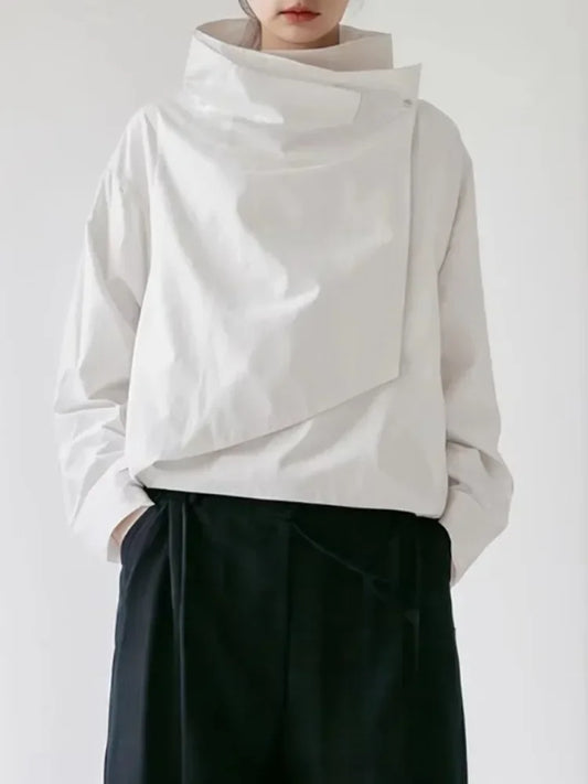 UOOZEE 2025 New Fall Women Solid Color Stand Collar Jackets Tops Fashion Asymmetrical Loose Long Sleeves Streetwear Blouse