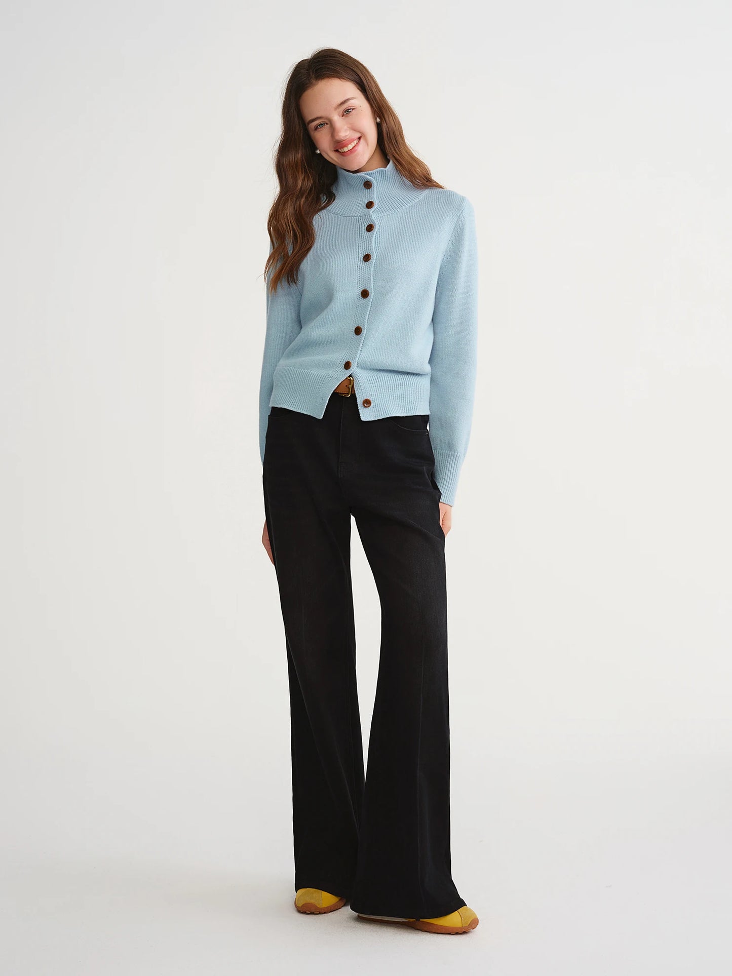 DUSHU Women High-Waist Wide Leg Trousers 2025 New Flared Dress Pants for Office Elastic Waist Stretchy Classic Black Work Pants