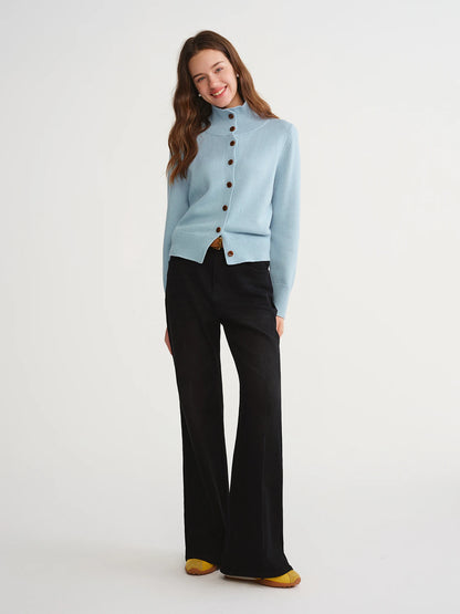 DUSHU Women High-Waist Wide Leg Trousers 2025 New Flared Dress Pants for Office Elastic Waist Stretchy Classic Black Work Pants