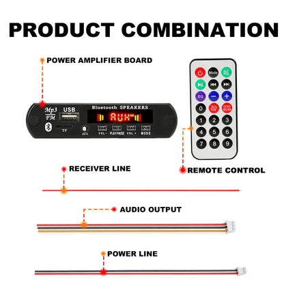 26PCS Bluetooth 5.0 MP3 WMA WAV APE Decoder Board DC 12V Handsfree Car Audio Mic USB AUX TF FM Radio Mp3 Music Player Speaker