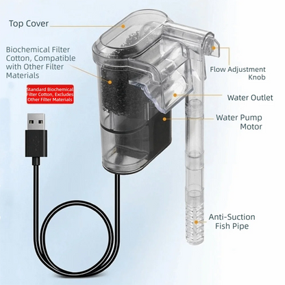 USB Plug Wall-hanging Filter Silent Operation Energy Efficient Fish Tank External Filters Waterfall Filter Circulating System