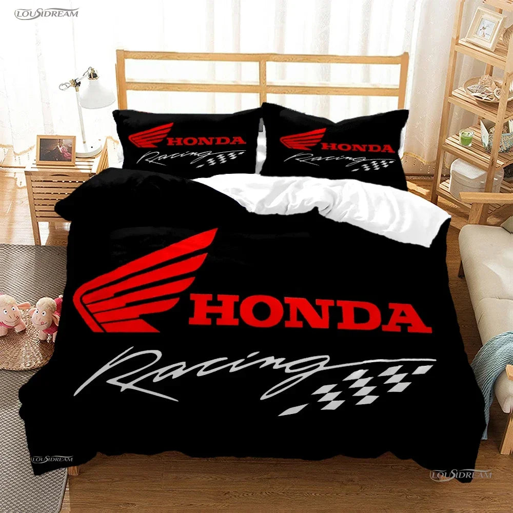 HRC-HONDA Motorcycle logo Duvet Cover Comforter Bedding sets Soft Quilt Cover and Pillowcases for Teens Single/Double/Queen/King