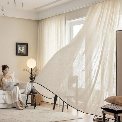 Curtains for Living Dining Room Bedroom French Translucent Opaque  Linen Living Room Balcony Japanese