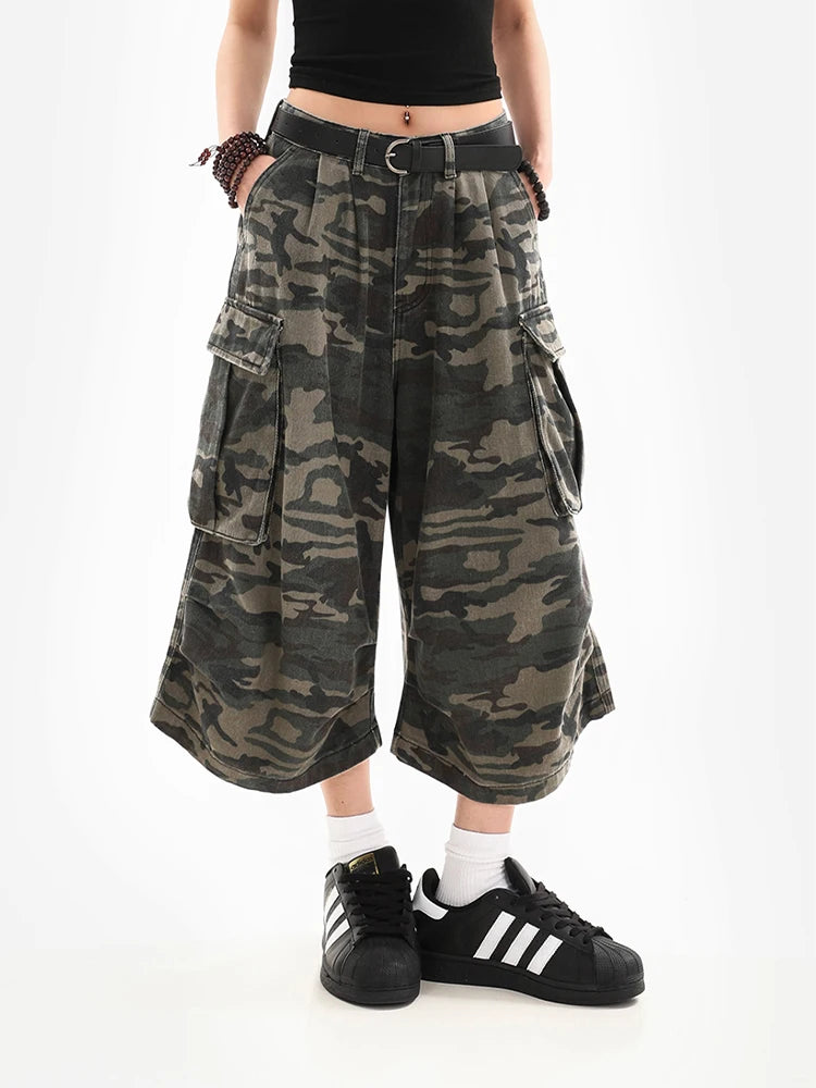 Summer Women Tomboy Camouflage Japanese Abi Jorts Jean Y2K 2000s Aesthetic Capri Pants Harajuku Denim High Street Goblin Core