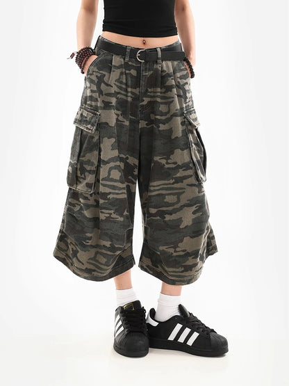 Summer Women Tomboy Camouflage Japanese Abi Jorts Jean Y2K 2000s Aesthetic Capri Pants Harajuku Denim High Street Goblin Core