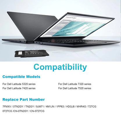 63Wh 7FMXV Laptop Battery for Dell Latitude 5320 7320 7420 7520 P133G P134G P135G P136G P138G P139G P110F 9JM71 4M1JN 1PP63