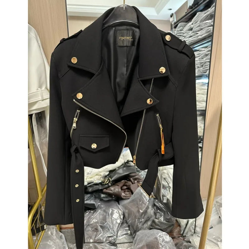 Korean Ladies Fashion Short Jacket Design Sense Niche Feminine Long Sleeves Locomotive Coat Spring Autumn Women Patchwork Outwea