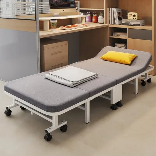Convenient Small Size Office Folding Bed Nap Recliner Single Adult Hospital Escort Camp Bed with Pulley Folding Furniture