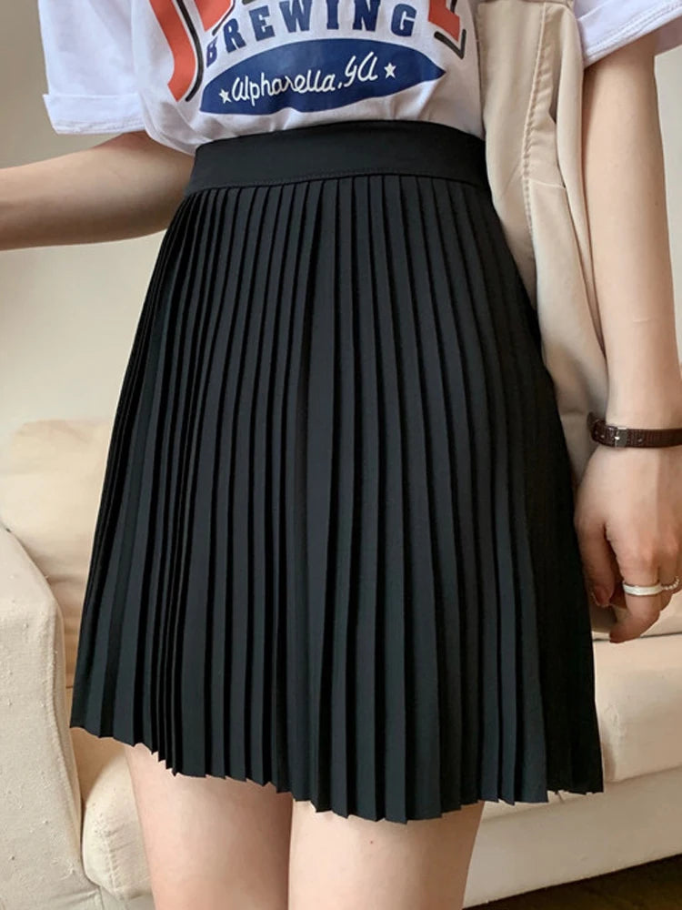 Fashion Spring Summer Pleated Skirt Solid Color High Waist Women's Slim Versatile Lining Short Skirts Girl's A-line Skirt 2025