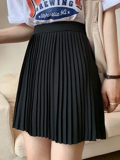 Fashion Spring Summer Pleated Skirt Solid Color High Waist Women's Slim Versatile Lining Short Skirts Girl's A-line Skirt 2025