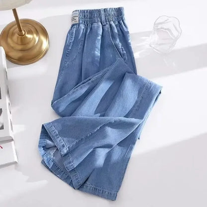 High Waist Straight Leg Tencel Denim Jeans Ice Silk Casual Summer Thin Wide Leg Pants Women's Fashion Comfortable Fit Jeans