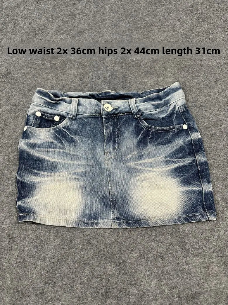 Sexy American Vintage Low Waist Denim  Skirt for Students Z4 Antiquing Y2K Trendy ort Skirt with Handmade Ripped And Fo...
