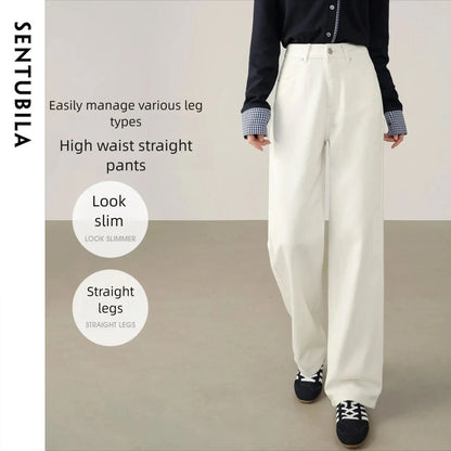 SENTUBILA Straight Jeans Woman Casual High-Waisted Cotton Jeans 2025 Autumn New Collection Pants Women's Clothing W53NA3335