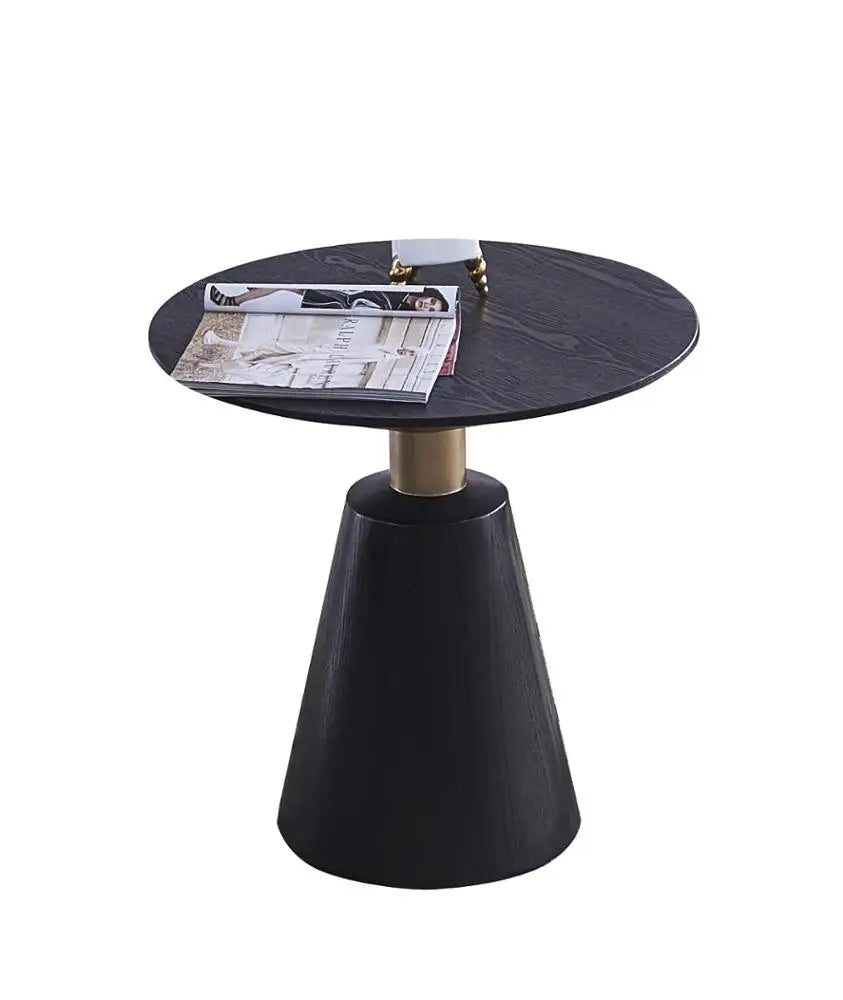 Modern Black Coffee Tea Table Solid Wood Round Sofa Side Table for Office Hotel Reception Furniture