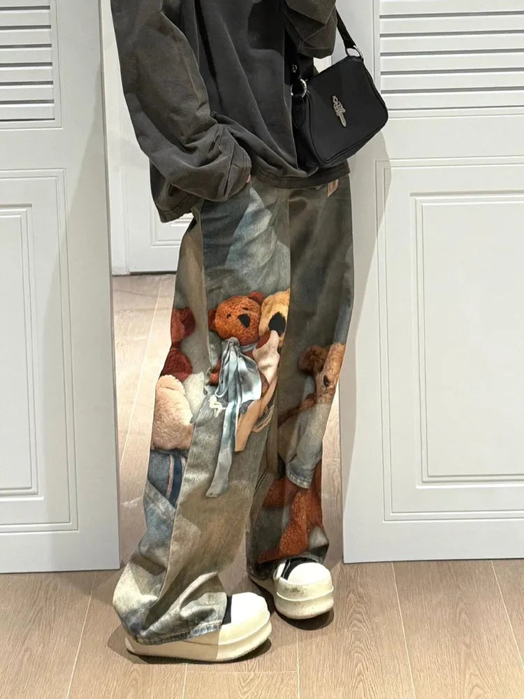 Women's Baggy Print Jeans Denim Pants Harajuku Cowboy Tie Dye High Street Y2k Jeans Stylish Design New