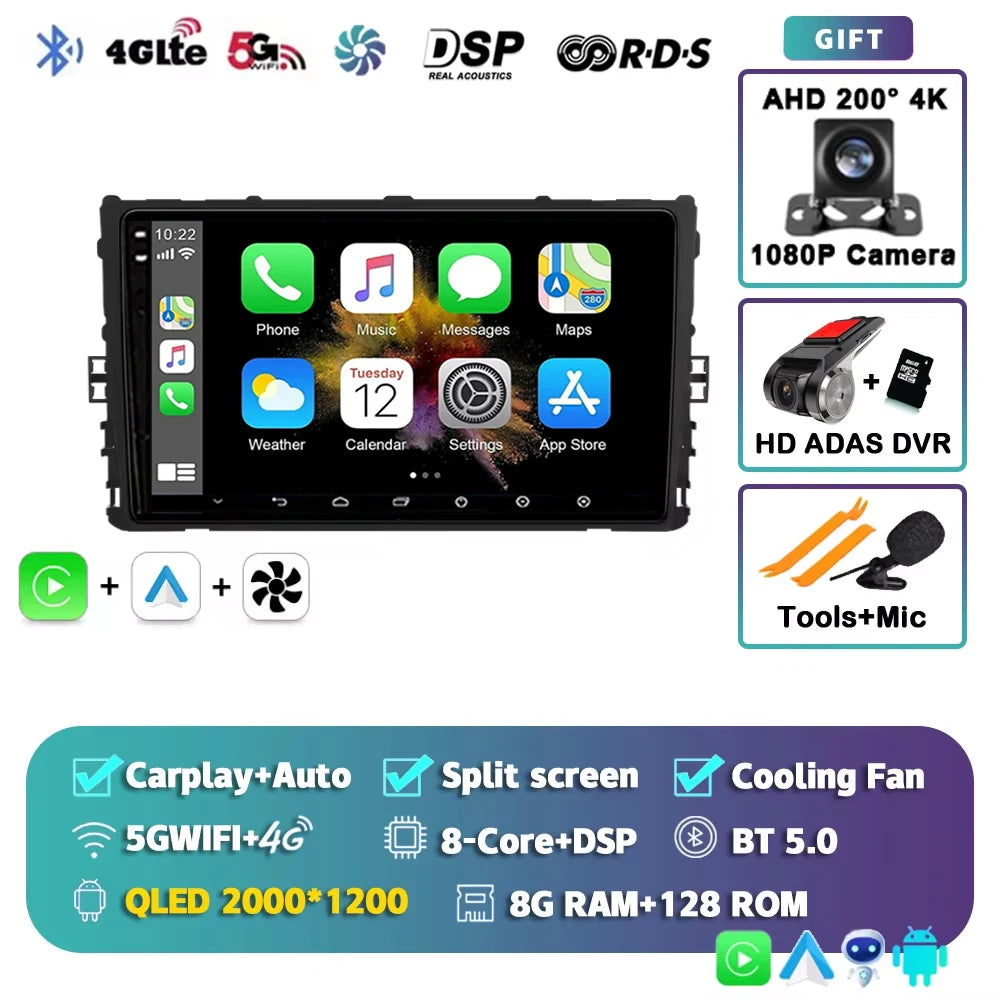 Android 16 Car Radio GPS Navigation QLED Carplay Auto Multimedia Stereo Player For Volkswagen VW Polo Plus Jetta MK7 T6 Passat