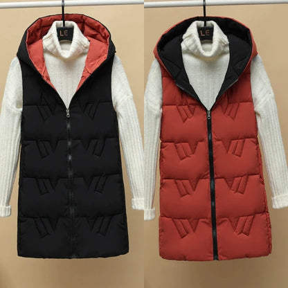 Autumn Winter Two-Sided Hooded Light Casual Down Cotton Vest Coat 2025 New Women Long Vest Jacket Korean Loose Waistcoat Jacket
