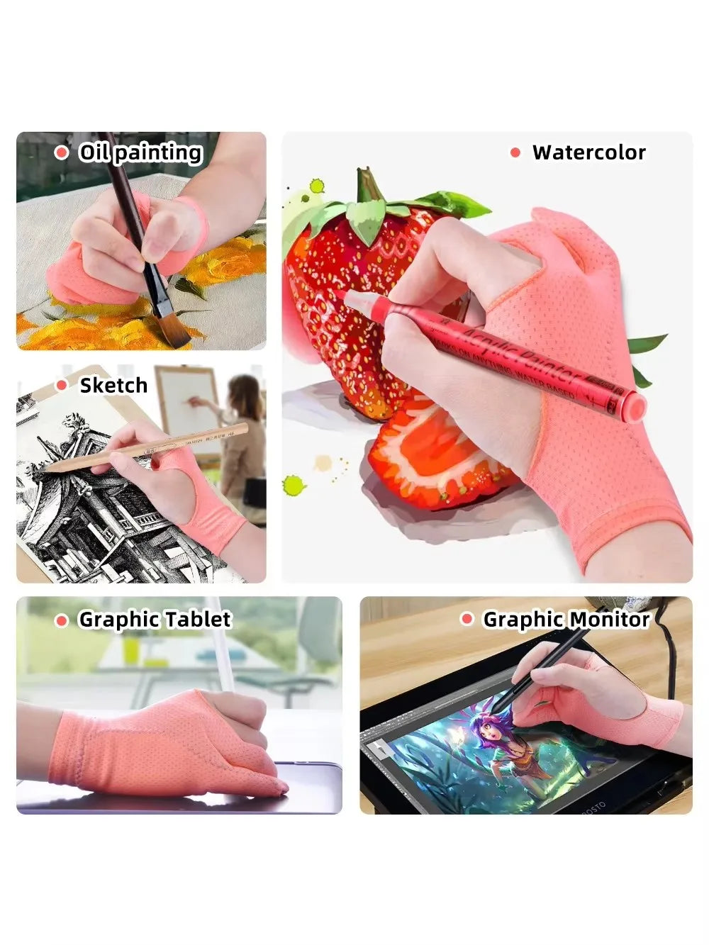 1PC Artist Drawing Glove for Any Graphics Drawing Table 2 Finger Anti-Fouling Both for Right and Left Hand Black Drawing Gloves
