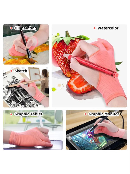 1PC Artist Drawing Glove for Any Graphics Drawing Table 2 Finger Anti-Fouling Both for Right and Left Hand Black Drawing Gloves
