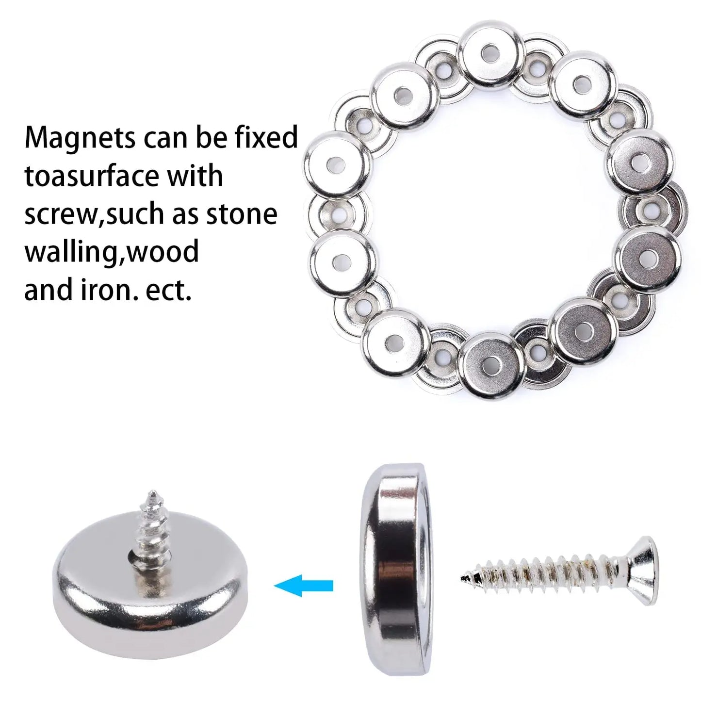 A16-32mm Multipurpose Strong Magnets with Countersunk Hole- for Fridge,Tool Organizer,Whiteboard,Kitchen Snack Storage,Garage