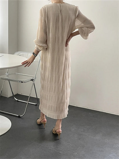 Colorfaith DR3520 New 2024 Chiffon Fold Chic Wild Oversized High Waist Elegant Lady Women's Autumn Winter Holiday Long Dresses