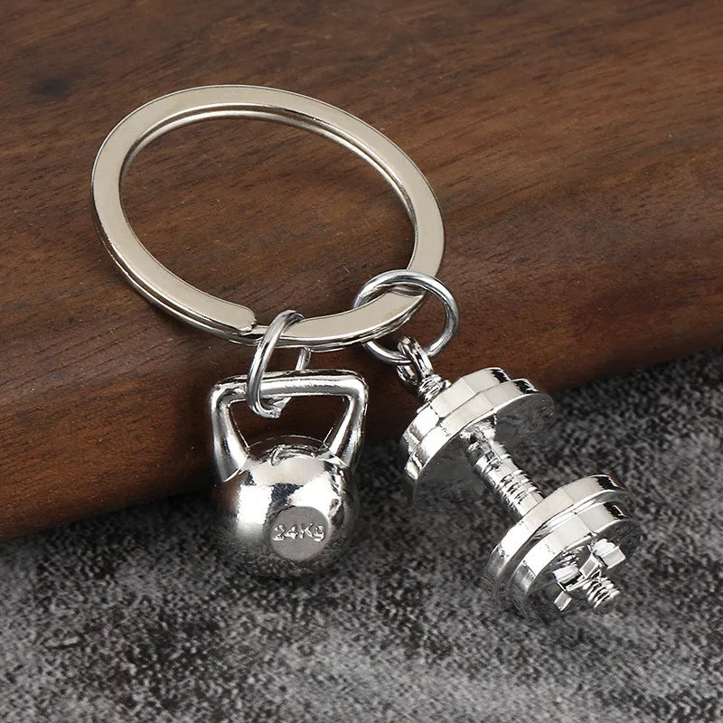 Fashion Mini 3D Metal Dumbbells Keychain Solid Color Kettlebell Sports Keyring Unisex Backpack Pendant Car Key Holder Accessorie
