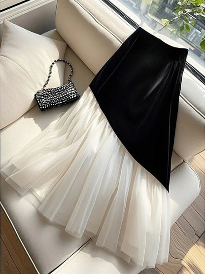 Vintage Long Pleated Skirts Y2k Spring French Elegant Slim Fit A-line Umbrella Design Skirt Faldas Mujer Korean Fashion Clothing