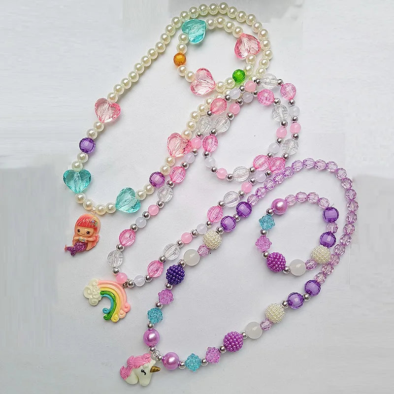 children's necklace three-piece set unicorn necklace rainbow necklace mermaid necklace