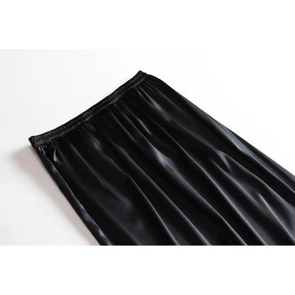 Women's 100% Mulberry Silk Midi Skirts Elastic High Waist A-Line Pull On Closure Summer Long Skirt