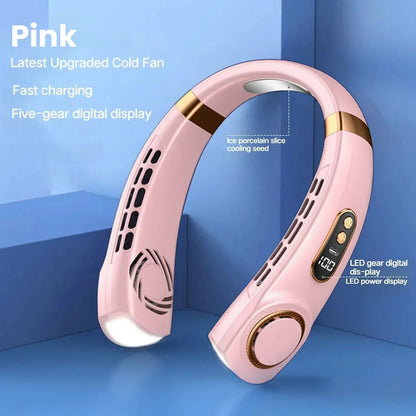 Lenovo Neck Fan 5 Speed Rechargeable Portable Digital Display 4000mAh Bladeless Electric Fan Hands Free Wearable Air Conditioner