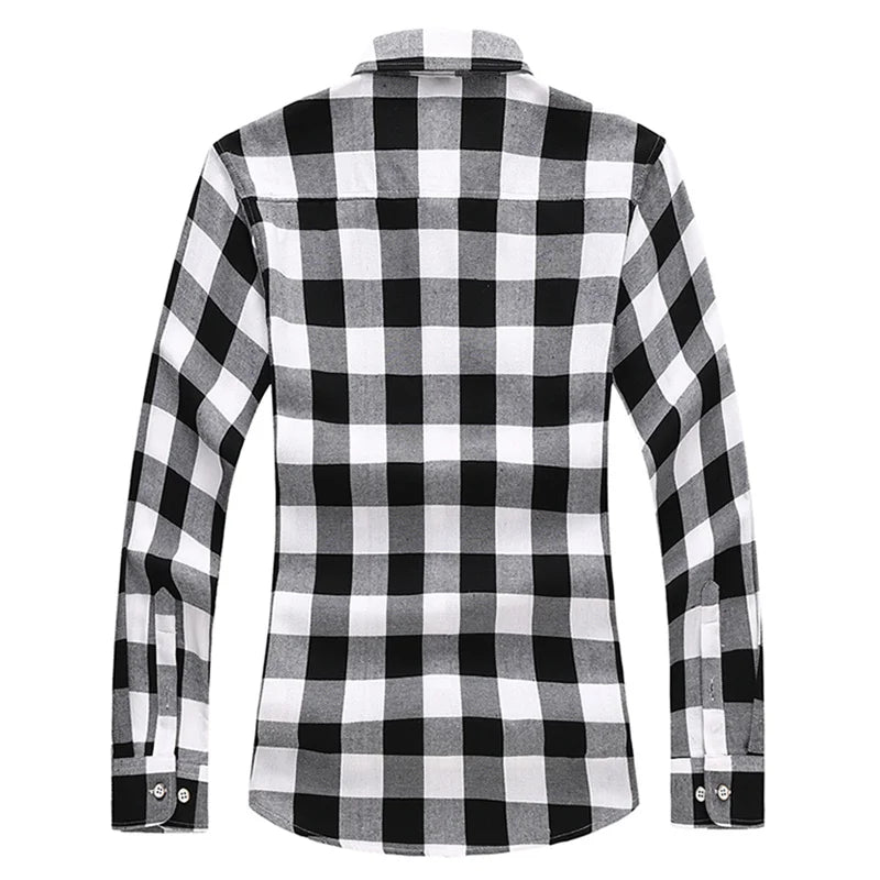 2026 New Men's Long Sleeved Plaid Shirt, with Two Chest Pockets Single Breasted Lapel Cotton Shirts Big Size Male Top Chemise