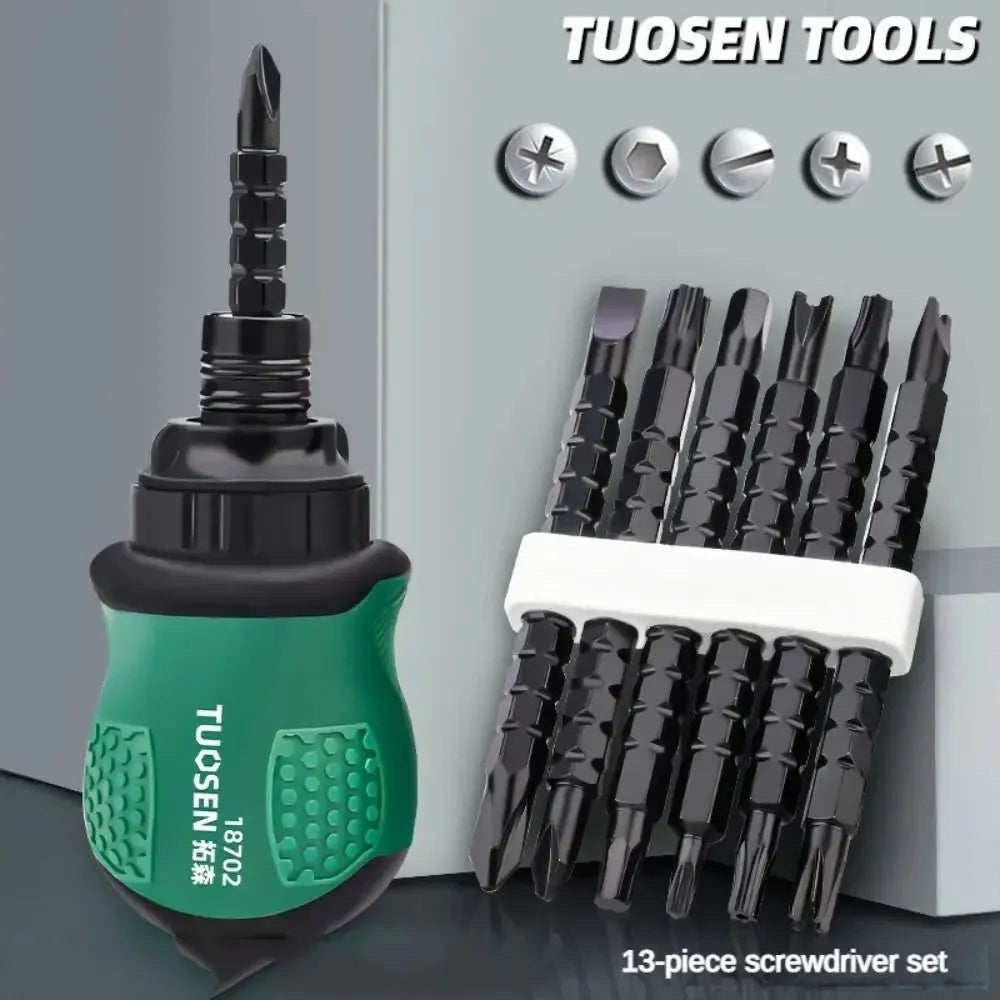 TUOSEN Ratchet One Word Screwdriver Sets Manual Magnetic Phillips Slotted Telescopic Double Head Screw Driver Bits Repair Tools