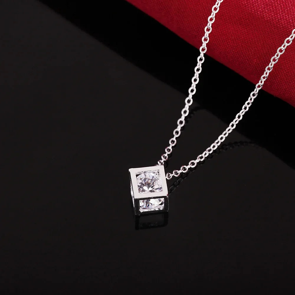 925 Sterling Silver Fashion Jewelry 18 Inches Square Shiny Aaa Zircon Pendant Necklace For Women Wedding Birthday Gifts