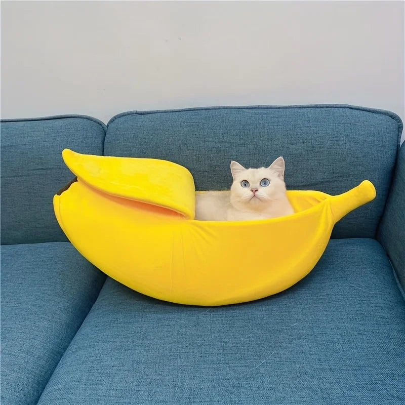 1pc Banana Design Pet Bed Cute Banana-Shaped Cat Bed Cat Mat Beds Warm Portable Pet House Cat Supplies