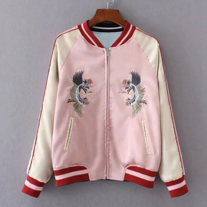 Sukajan Tiger Embroidered Women Bomber Baseball Jacket Japan Harajuku Female Coat Sukajan 2025 Girls Clothing Two Sides Wear
