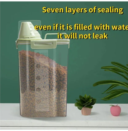1.5kg/2kg Dog Cat Food Pail Plastic Storage Tank with Measuring Cup Container Moisture-proof Sealed Jar Pet Supplies Accessories