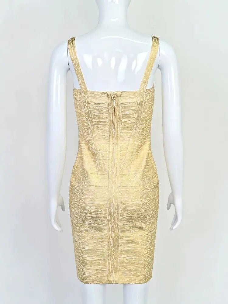 BEAUKEY Gold Silver Bandage Metallized Dress Summer Luxury Spaghetti Strap  Women Party Mini Sexy Maxi Luxury Ladies Dress XL